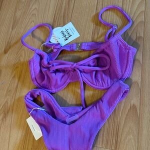 Kulani Kinis ruched underwire bikini electric violet ribbed - size S
